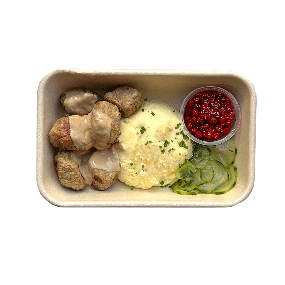 Meatballs with mashed potatoes.